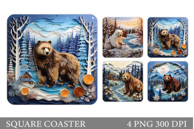 Bear Square Coaster. Quilling Bear Coaster Sublimation