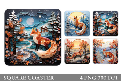 Fox Coaster Sublimation. Quilling Fox Square Coaster