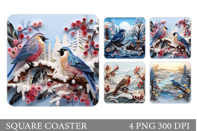 Bird Coaster Sublimation. Quilling Bird Square Coaster