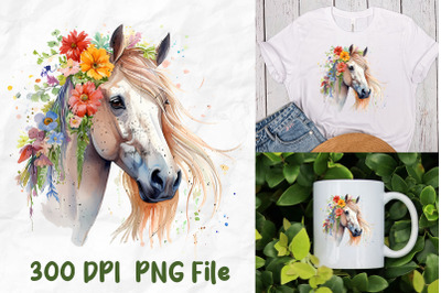 Hippie Horse Wild Flowers Watercolor