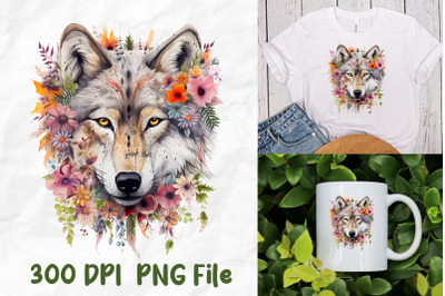 Hippie Wolf Wild Flower Watercolor