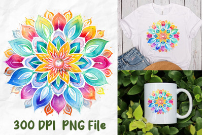 Hippie Retro Rainbow Mandala Watercolor