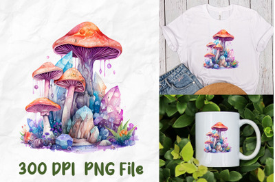 Hippie Pink Mushroom Crystal Watercolor