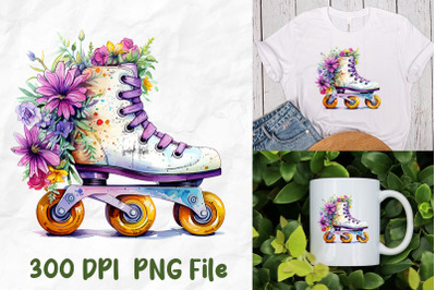 Hippie Flower Roller Skates Watercolor
