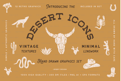 Desert Icons Hand Drawn Graphics Set