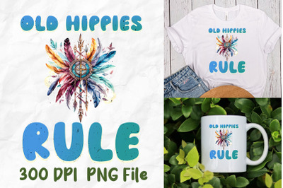 Old Hippie Rule Rainbow Arrow Feather