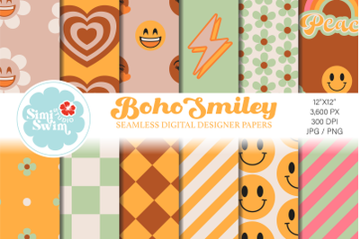 Boho Retro Happy Smiles Patterns  Pastel Retro  Groovy Seamless Patter