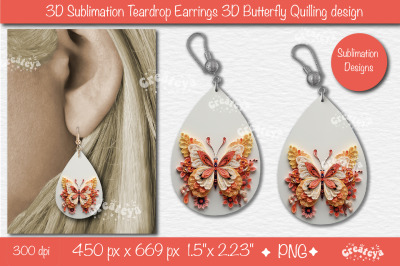 3D Earrings Sublimation, Teardrop earring 3D Daisy