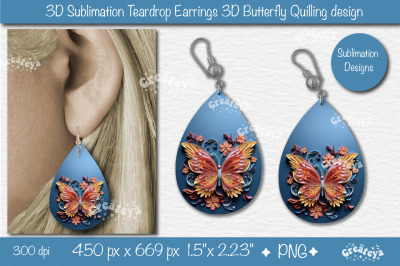 3D Earrings Sublimation Teardrop earring 3D butterfly 3D sublimation q