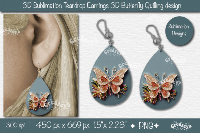 3D Earrings Sublimation Teardrop earring 3D butterfly 3D sublimation q