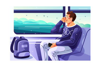 Man on Train Illustration