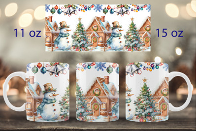 Christmas mug wrap design Snowman mug Sublimation PNG