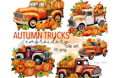 Fall Trucks Pumpkins, Autumn Vintage Pickup Clipart for Sublimation De