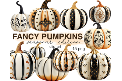 Neutral Black White Pumpkins Clipart Bundle,Autumn Png Graphic for Sub