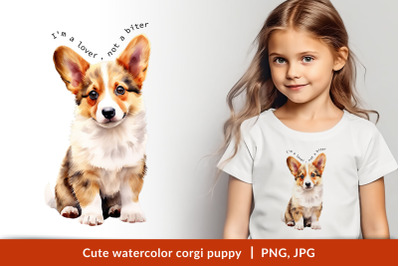 Cute watercolor corgi puppy