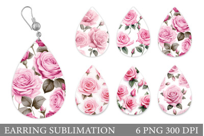 Rose Earring Sublimation. 3D Rose Teardrop Earring