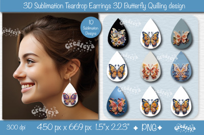 3D Earrings Sublimation Bundle 3D butterfly Teardrop earring 3D sublim