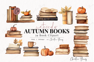 39 Watercolor Autumn Books Clipart