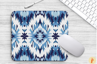 Blue Ikat Boho Ethnic Pattern Mouse Pad