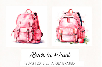 Pink school bag watercolor