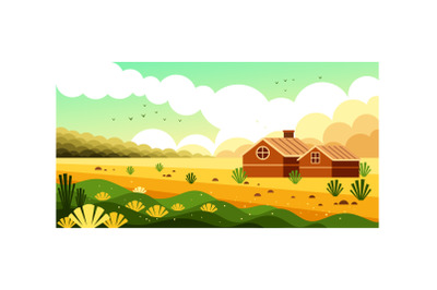 Village Illustration Landscape with House