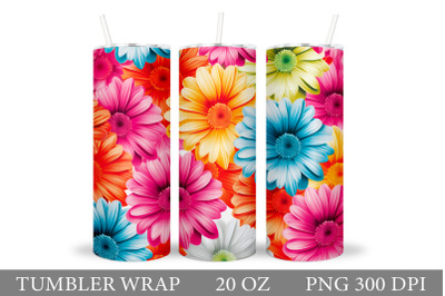 Rainbow Gerbera Tumbler Wrap. Daisy Flowers Tumbler Design