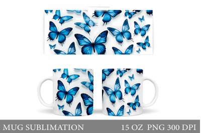 3D Butterfly Mug Sublimation. Blue Butterfly Mug Template