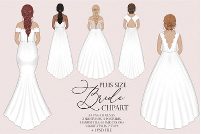 Plus size Bride clipart, Customizable clipart, Wedding illustration