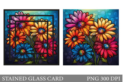 Daisy Stained Glass Card. Stained Glass Rainbow Flower Card