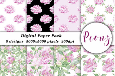 Watercolor Seamless Pattern Flower Peony Roses PNG JPG