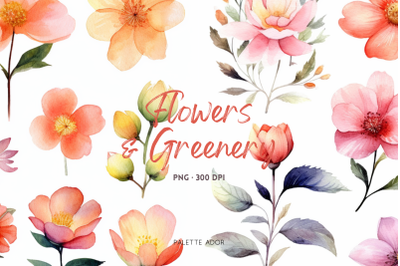 Watercolor Flowers &amp; Greenery