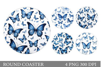 Butterflies Round Coaster. Blue Butterflies Round Coaster