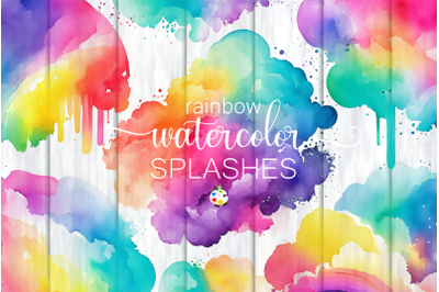 Transparent Watercolor Rainbow Texture Splashes