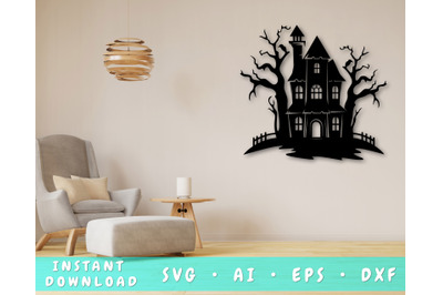 Haunted House Laser SVG Cut File, Haunted House Glowforge File