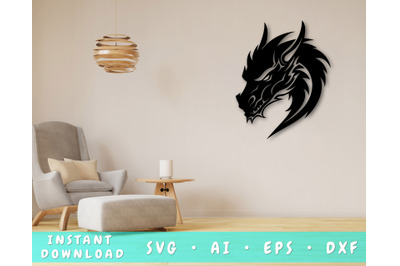 Dragon Laser SVG Cut File, Dragon Glowforge File, Dragon Head DXF, EPS