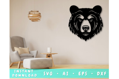 Bear Laser SVG Cut File, Bear Glowforge File, Bear DXF, Bear Wall Art