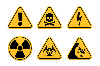 Attention, poison, high voltage, radiation, biohazard and falling warn