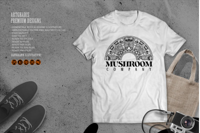 Psychedelic mushroom trippy mandala geometry monochrome