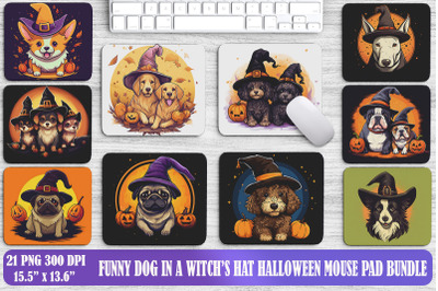 Funny Dog In Witch&#039;s Hat Mouse Pad