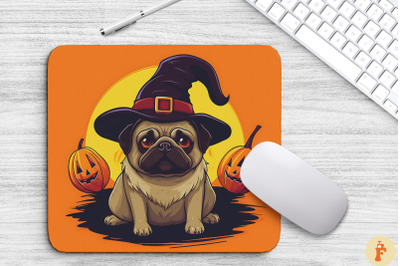 Cute Mops Dog In A Witch&#039;S Hat