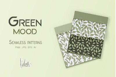 Green mood seamless patterns. 8 variations