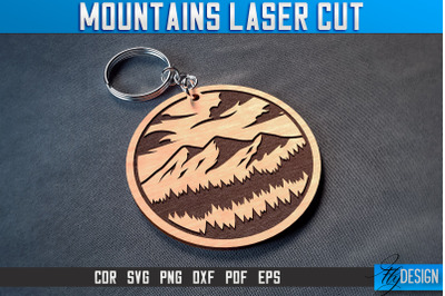 Mountains Keychain Laser Cut SVG | Camping Laser Cut SVG Design | CNC