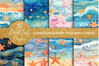 Seamless Ocean Waves &amp; Starfish Patterns
