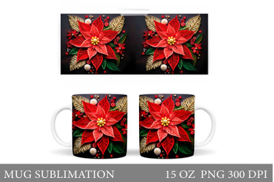 Poinsettia Mug Sublimation. Poinsettia Flowers Mug Design