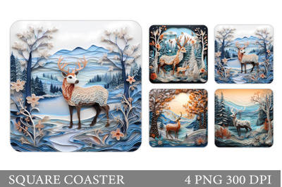 Deer Square Coaster. Quilling Deer Coaster Sublimation