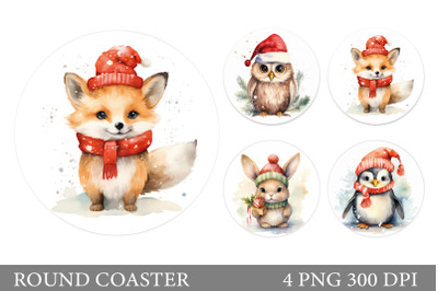 Animals Round Coaster. Christmas Round Coaster Sublimation