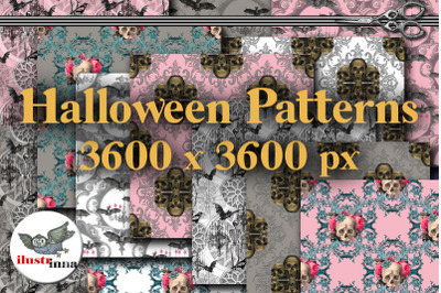 Pink and Gray Halloween Repeat Patterns Digital Paper