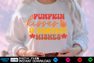 Pumpkin Kisses &amp;amp; Harvest Wishes retro svg design