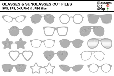 Glasses &amp;amp; Sunglasses SVG&2C; DXF&2C; EPS&2C; JPEG and PNG cut files