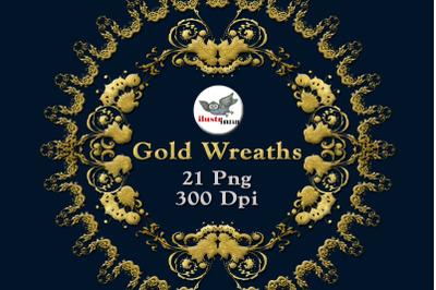 Gold Baroque Floral Wreaths and Frames Clipart